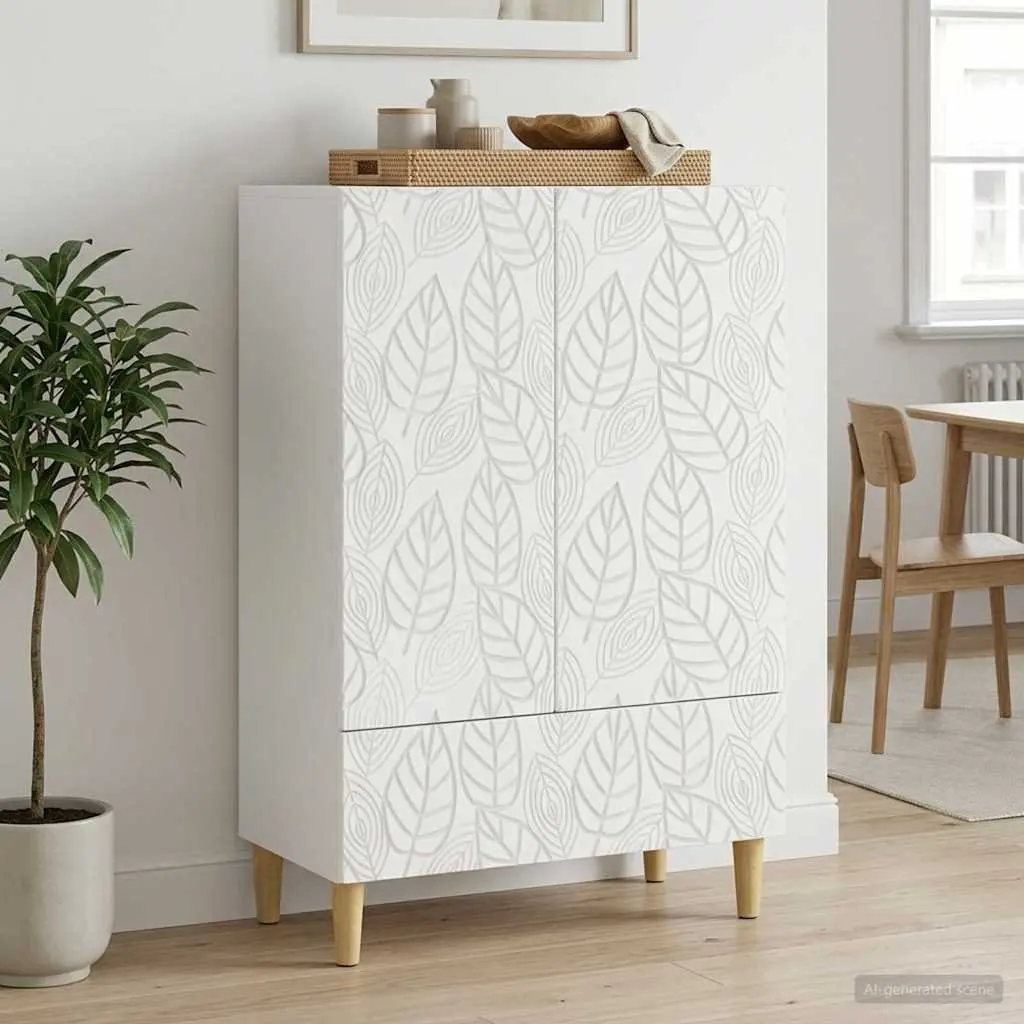 Sideboard White Rectangular 66x34.5x95cm Engineered Wood with Solid Eucalyptus Legs