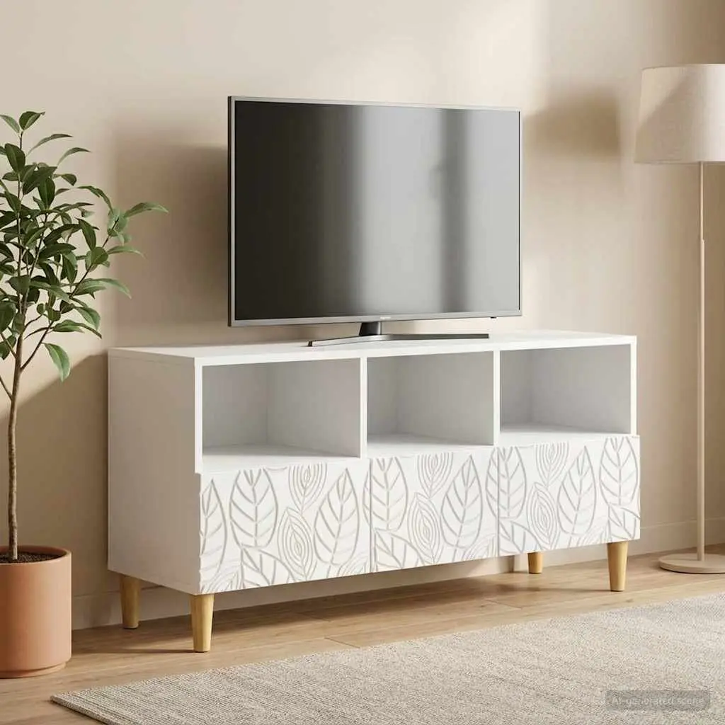 White TV Cabinet Modern Storage Unit 102 x 34.5 x 50 cm Engineered Wood with Eucalyptus Legs