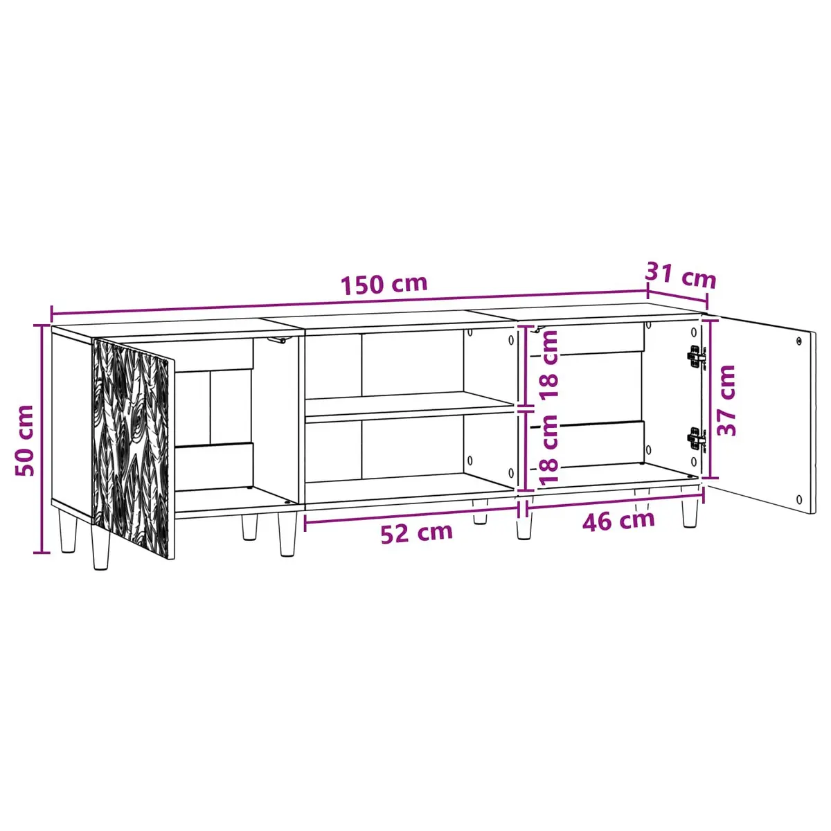 TV Cabinet White Engineered Wood Living Room Storage Unit 150cm Modern Design