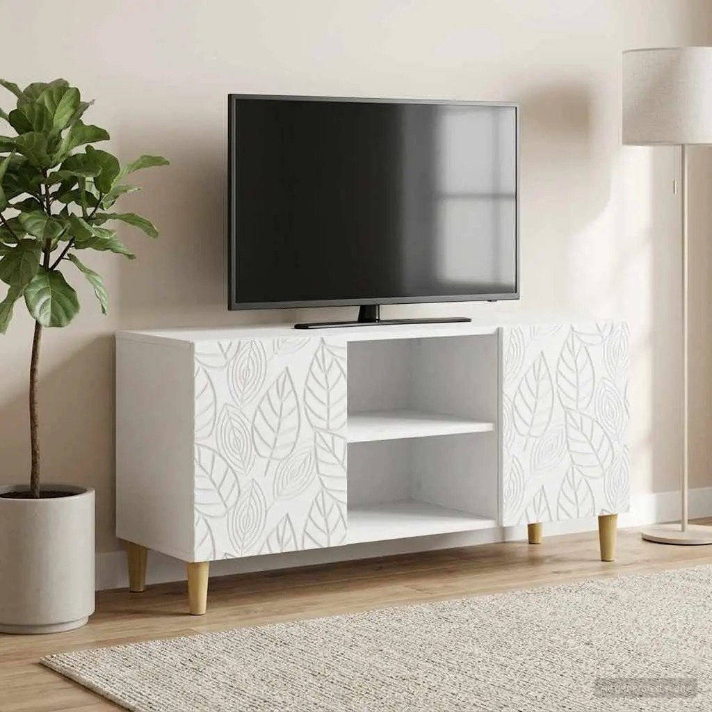 White Engineered Wood TV Cabinet for Living Spaces
