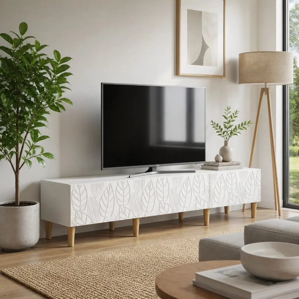 TV Cabinet 147 x 34.5 x 30 cm White Engineered Wood Storage Unit Lounge