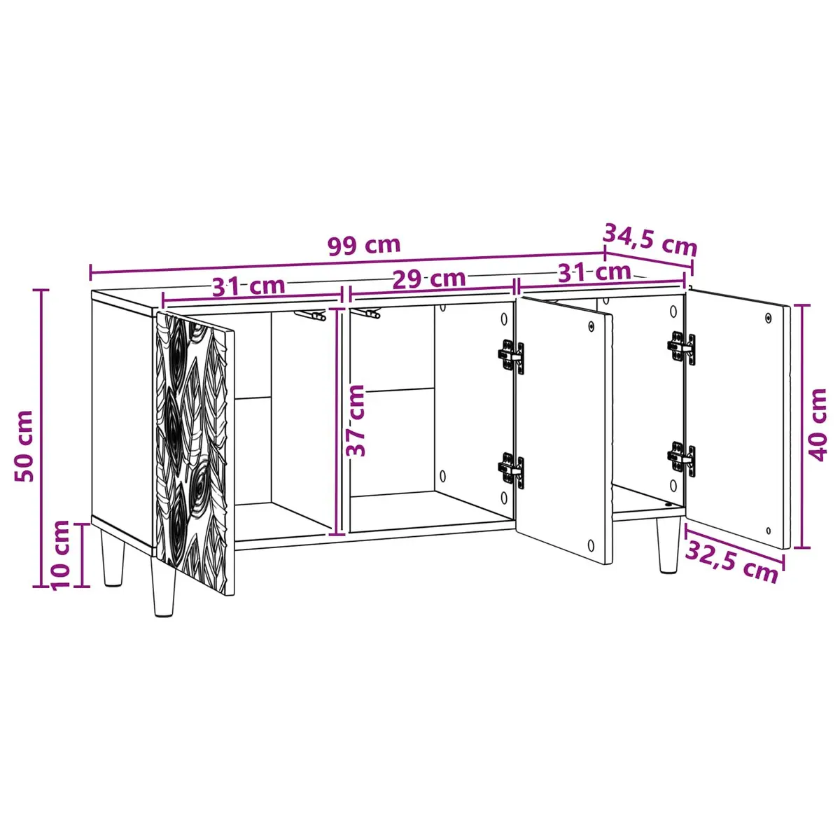 TV Cabinet 99 x 34.5 x 50 cm White Modern Lounge Storage Entertainment Unit
