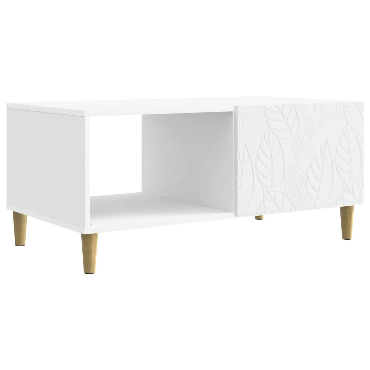 Rectangular White Coffee Table with Storage Shelf