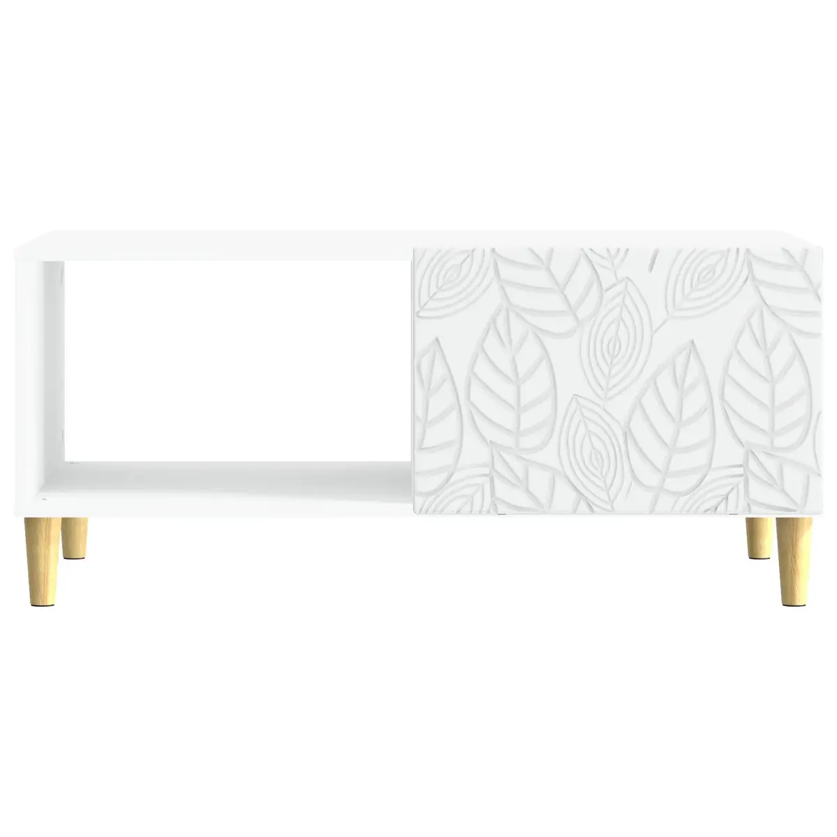 Rectangular White Coffee Table with Storage Shelf