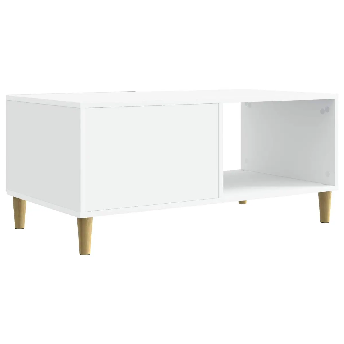 Rectangular White Coffee Table with Storage Shelf