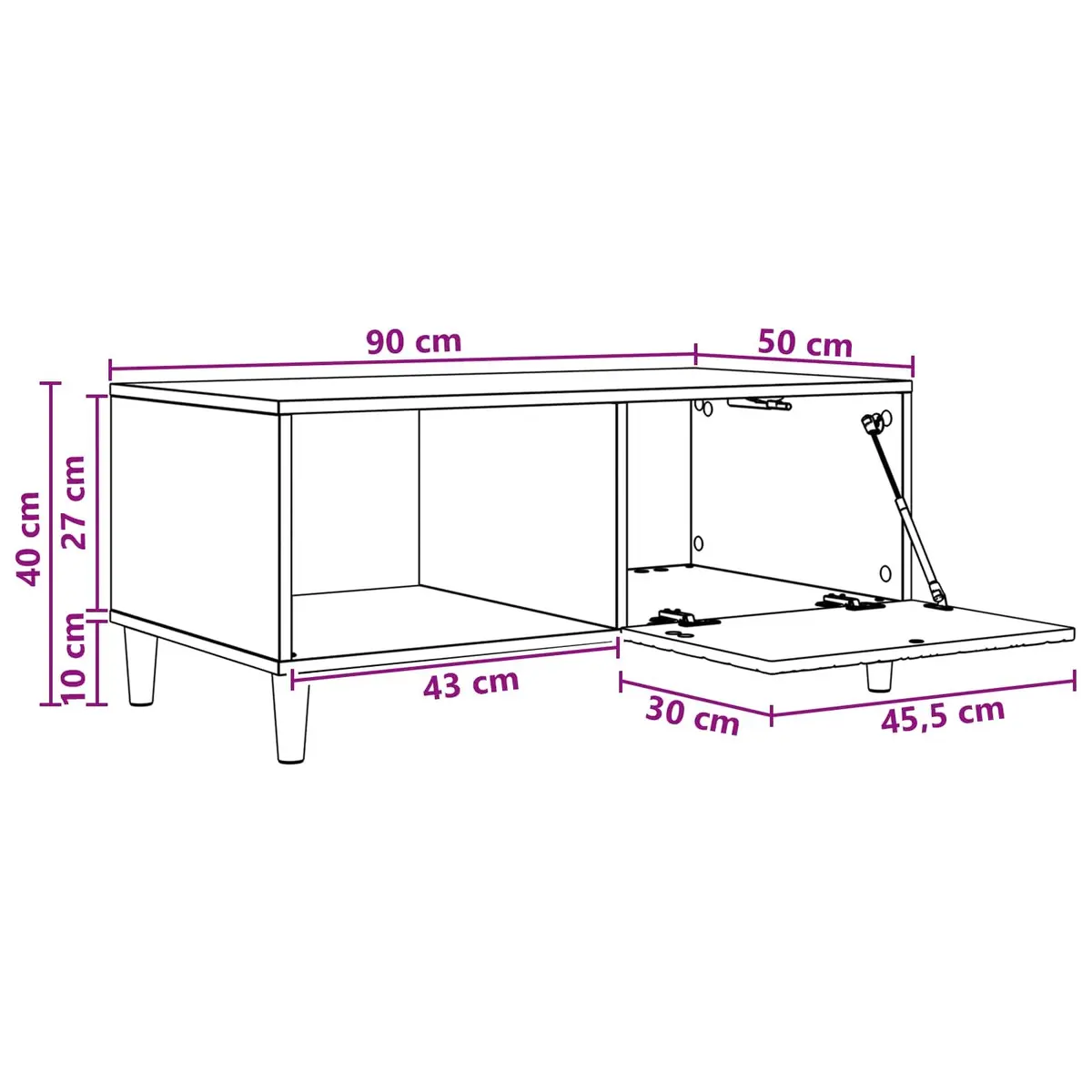 Rectangular White Coffee Table with Storage Shelf