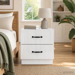Elegant White Engineered Wood Nightstand with Storage
