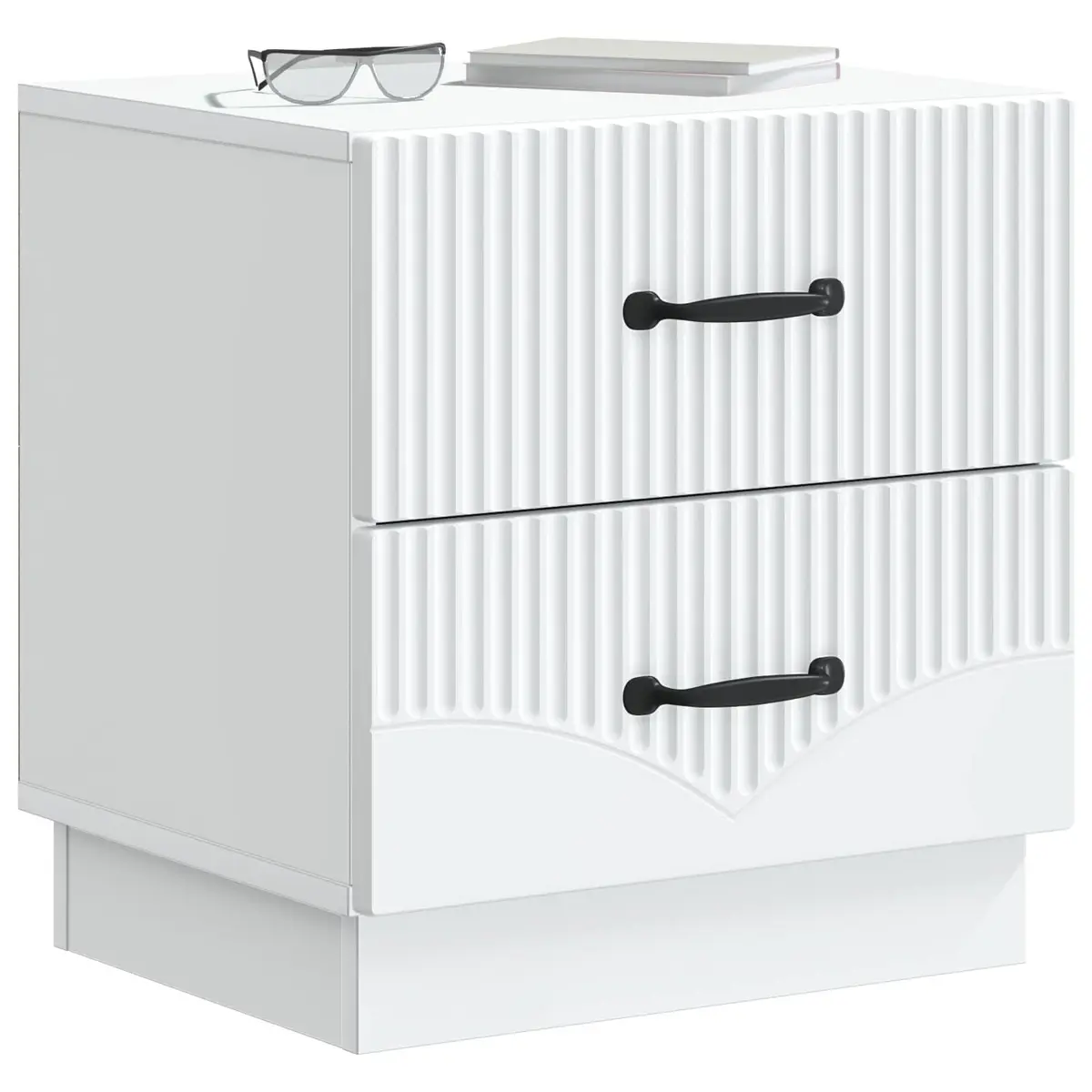 White Engineered Wood Nightstand with Storage