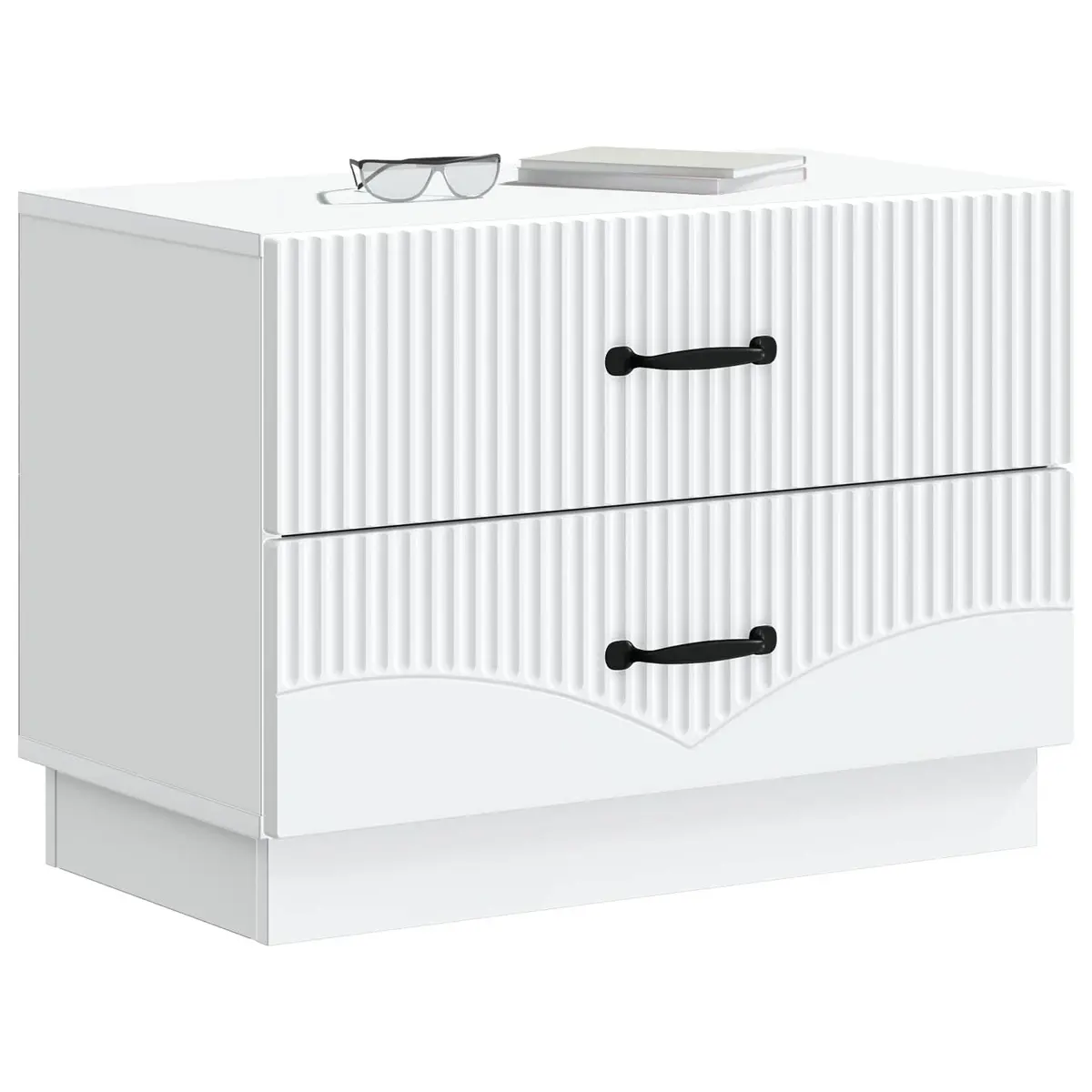 White Nightstand Engineered Wood Compact Bedside Cabinet Modern Style Storage Drawers