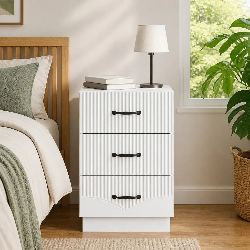 Bedside Cabinet Vintage Style White Engineered Wood Bedroom Storage Table
