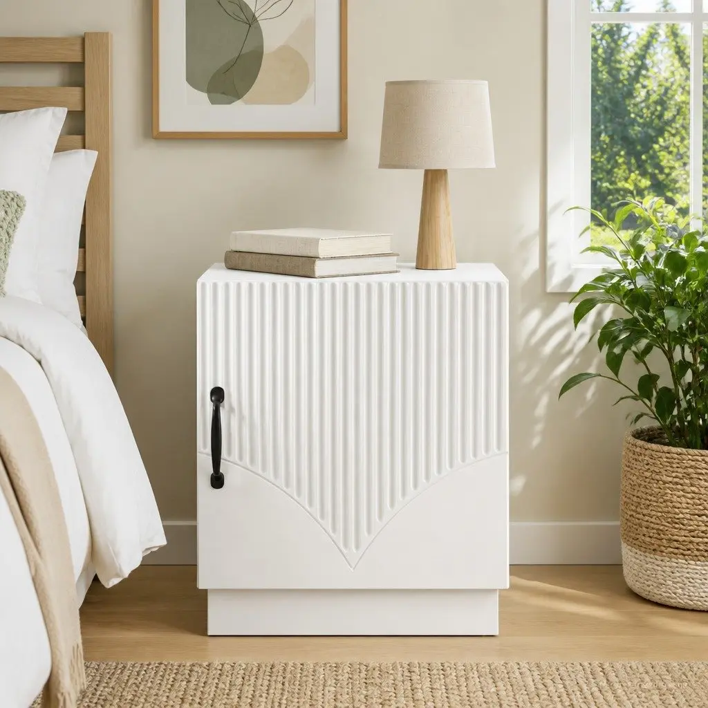 White Bedside Table with Storage 43 x 34.5 x 47 cm