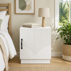 Elegant White Bedside Table with Storage 43 x 34.5 x 47 cm