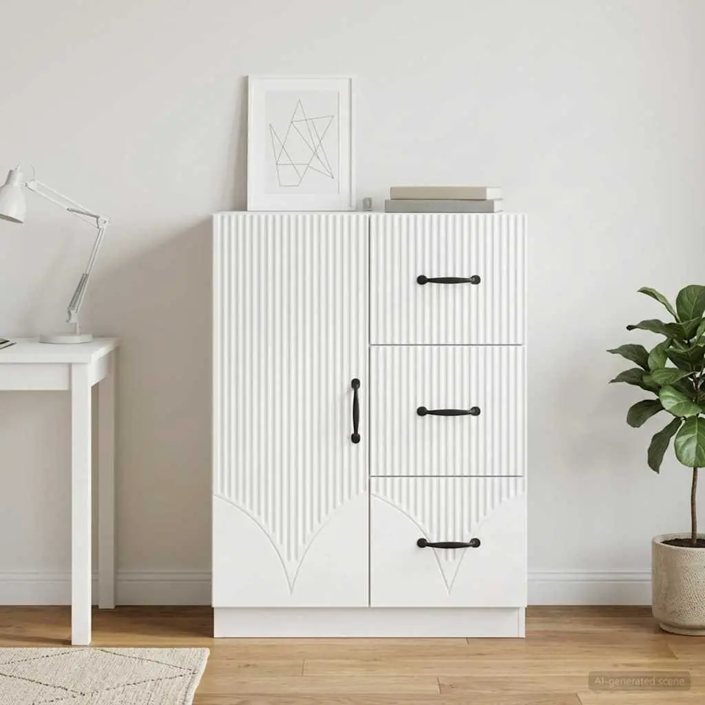 Sideboard White 66 x 34.5 x 87 cm Engineered Wood Storage Cabinet Buffet Unit