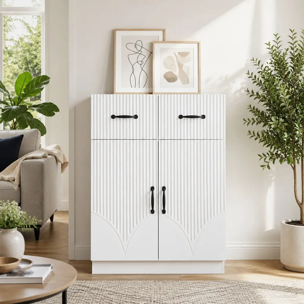 White Sideboard Storage Cabinet with Shelves