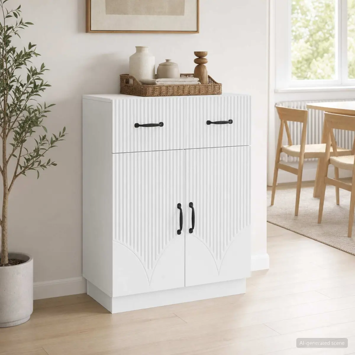 White Sideboard Storage Cabinet with Shelves