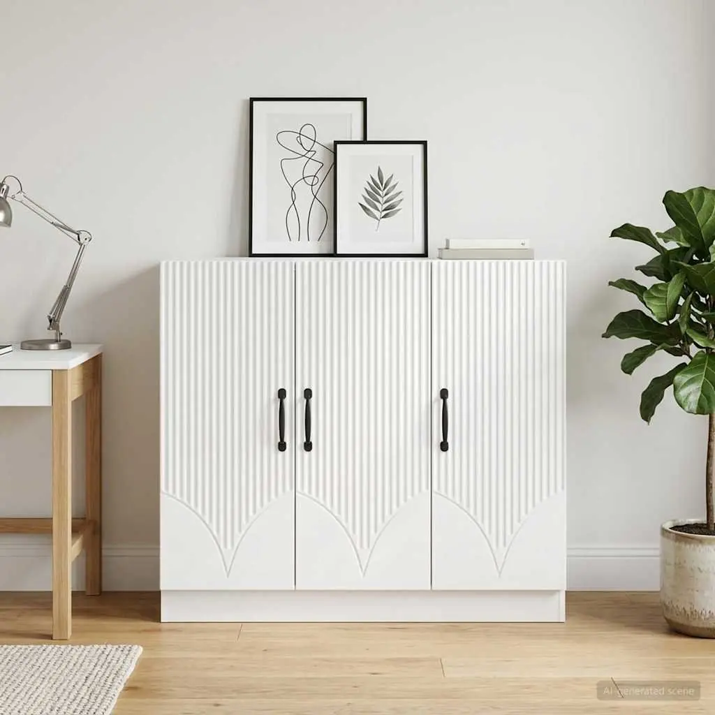 Sideboard White Modern Storage Cabinet Engineered Wood 89 x 34.5 x 77 cm