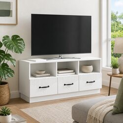 White Engineered Wood TV Cabinet with Drawer