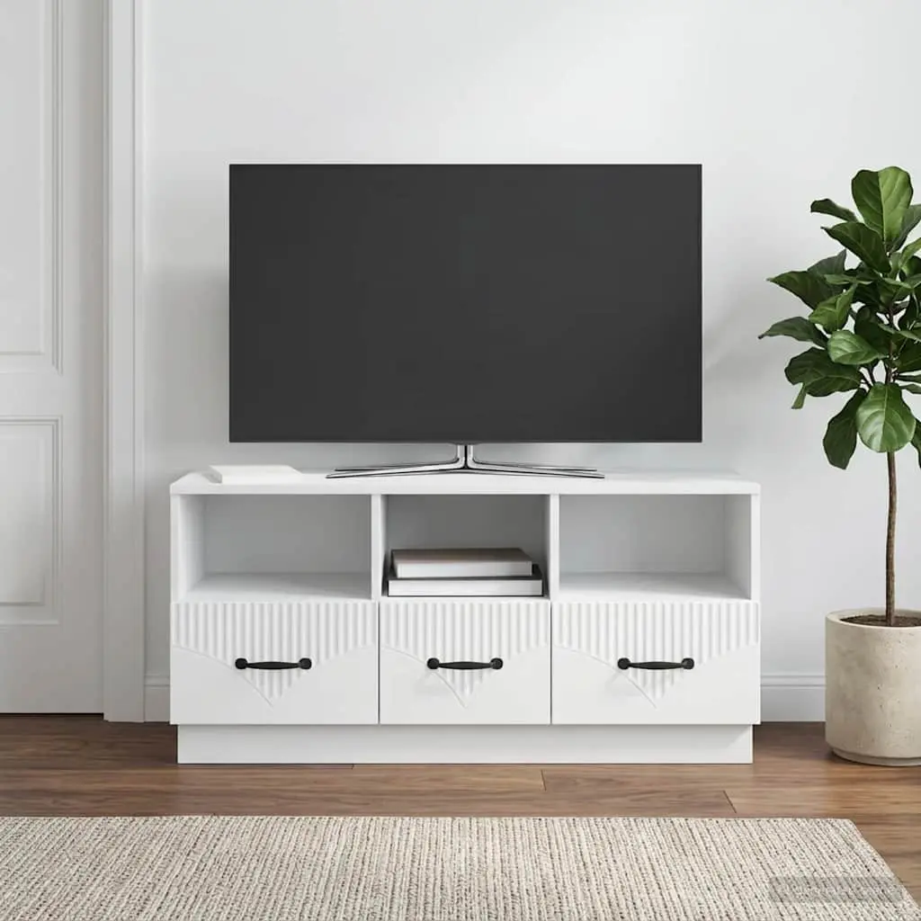 TV Cabinet White Engineered Wood Storage Unit with Drawer