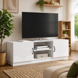 Modern White TV Cabinet 150cm with LED Lighting
