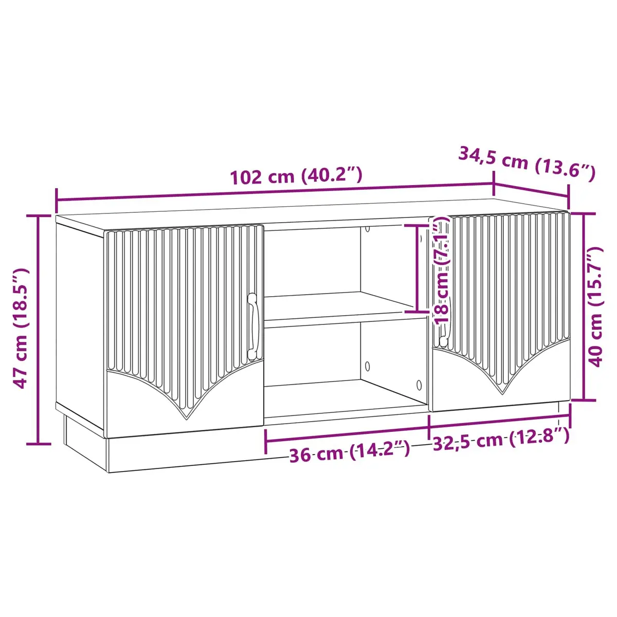 White Modern TV Cabinet Entertainment Centre Storage Unit Engineered Wood 102x34.5x47cm