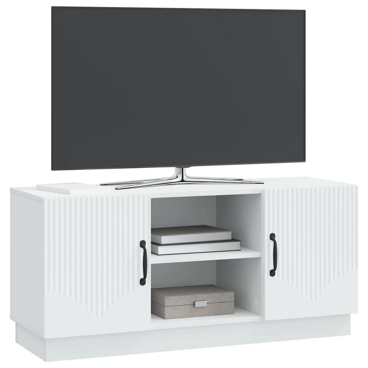 White Modern TV Cabinet Entertainment Centre Storage Unit Engineered Wood 102x34.5x47cm