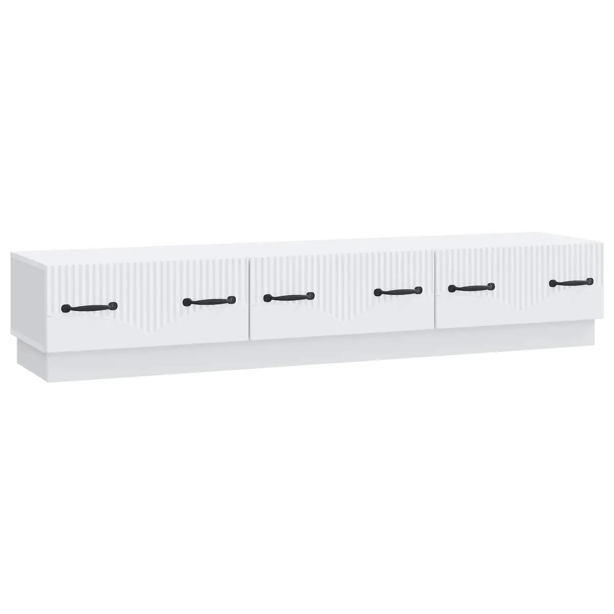 White TV Cabinet with Storage Shelves and Drawer
