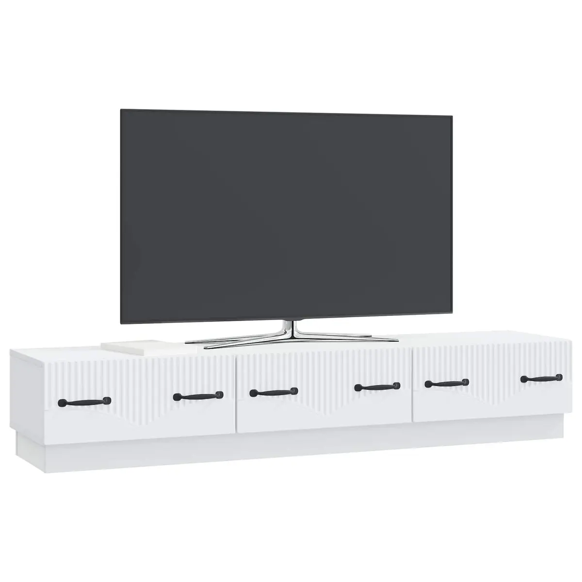 White TV Cabinet with Storage Shelves and Drawer