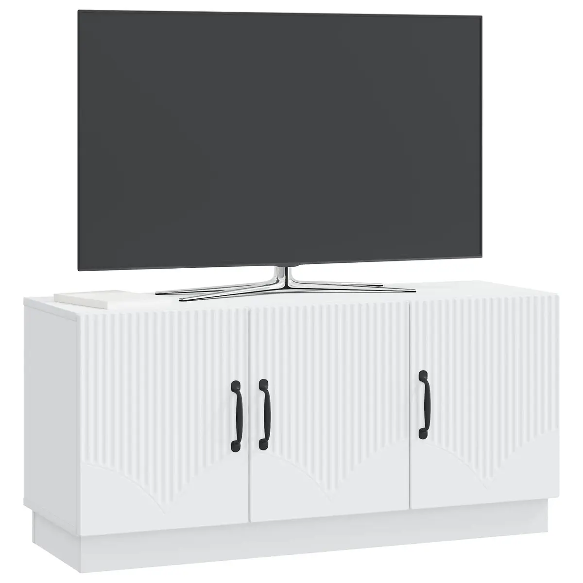 White TV Cabinet with Storage Shelves and Drawers