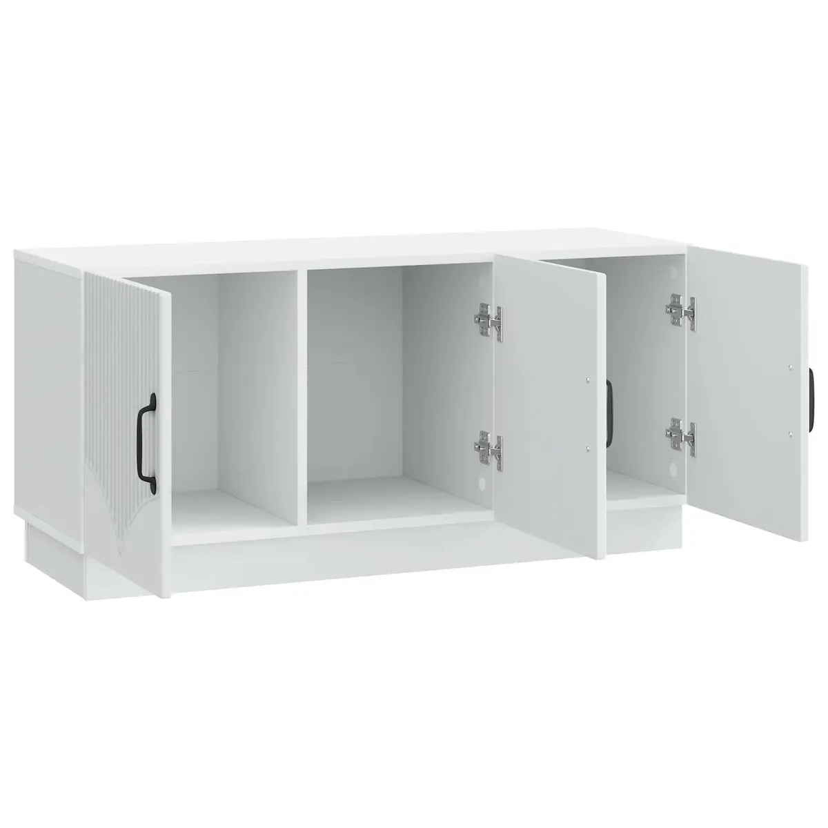 White TV Cabinet with Storage Shelves and Drawers