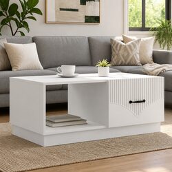White Storage Coffee Table 90x50x37 cm for Living Rooms