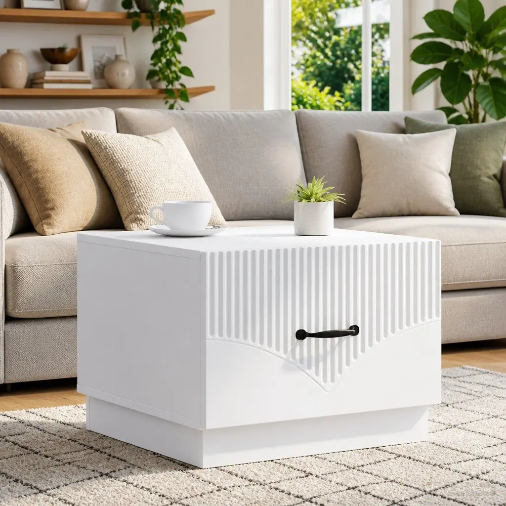 Coffee Table White Modern 49x50x37cm Engineered Wood