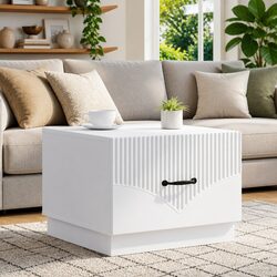 Modern White Coffee Table with Drawer for Living Spaces