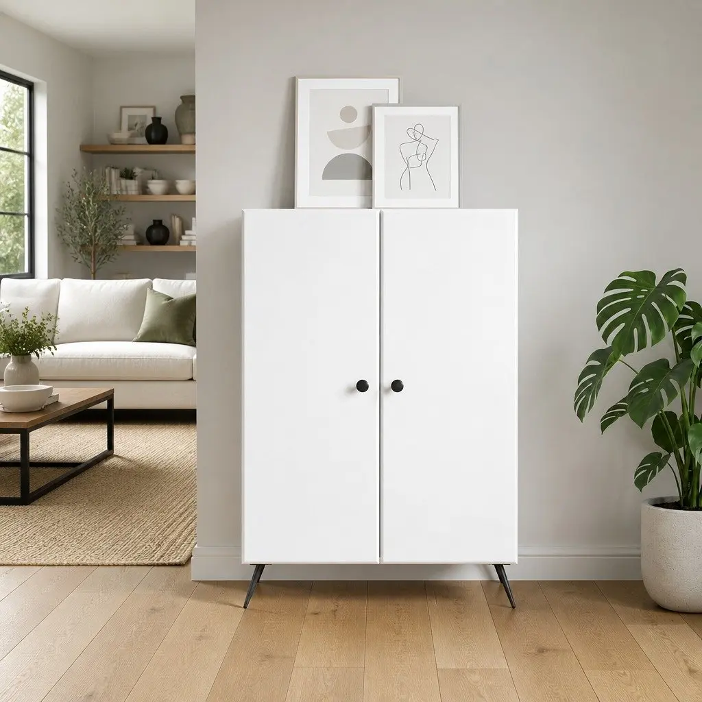 Sideboard White 66 x 34.5 x 90 cm Engineered Wood Storage Cabinet Buffet
