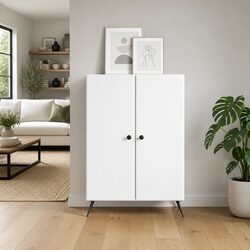 White Engineered Wood Sideboard for Modern Living