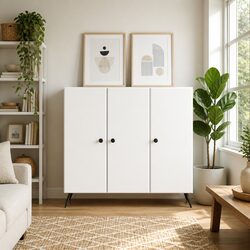 White Engineered Wood Sideboard Buffet for Living Room