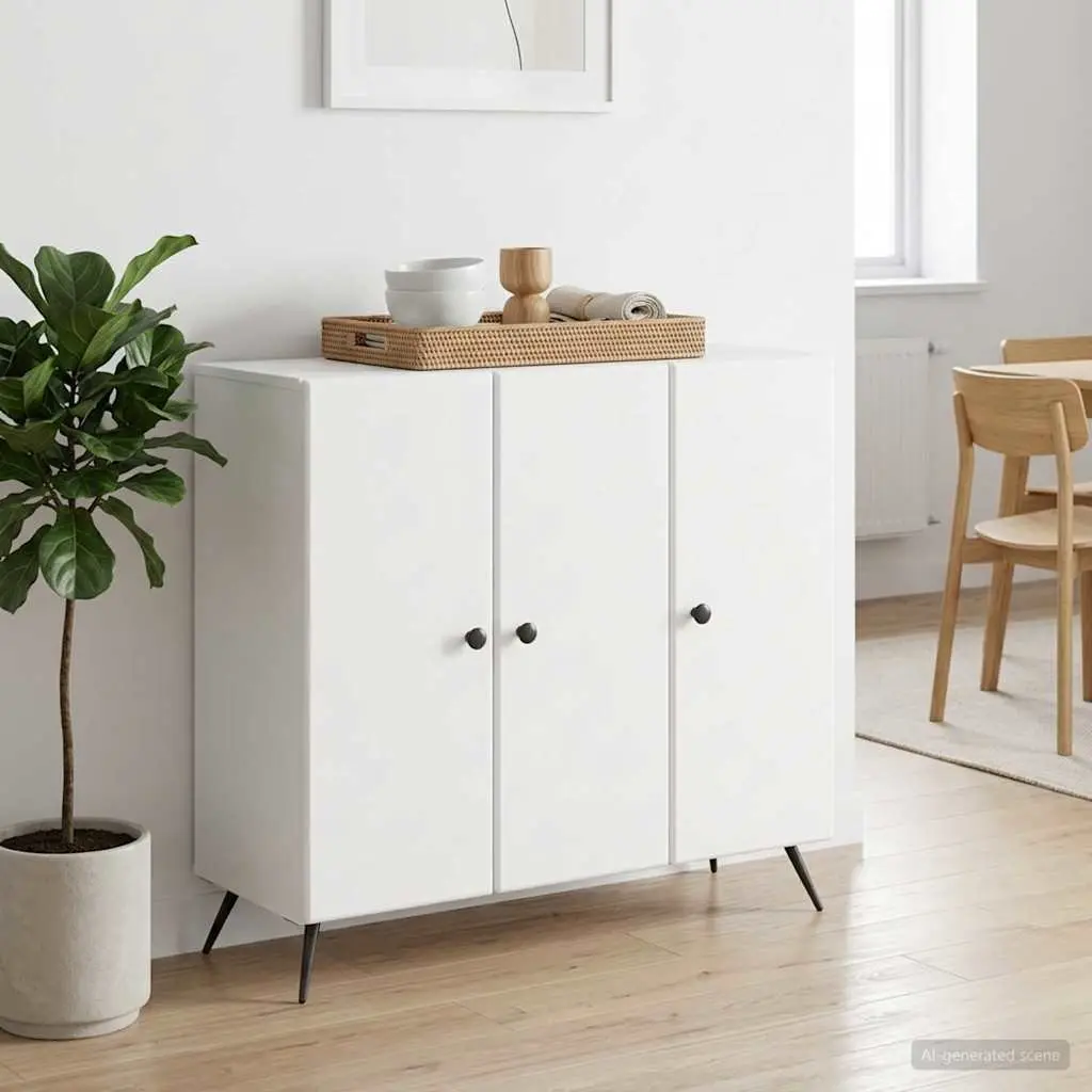 Engineered Wood Sideboard Storage Cabinet White 89cm x 34.5cm x 80cm Suitable for Living and Dining Room