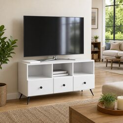 White Engineered Wood TV Cabinet with Storage Drawers
