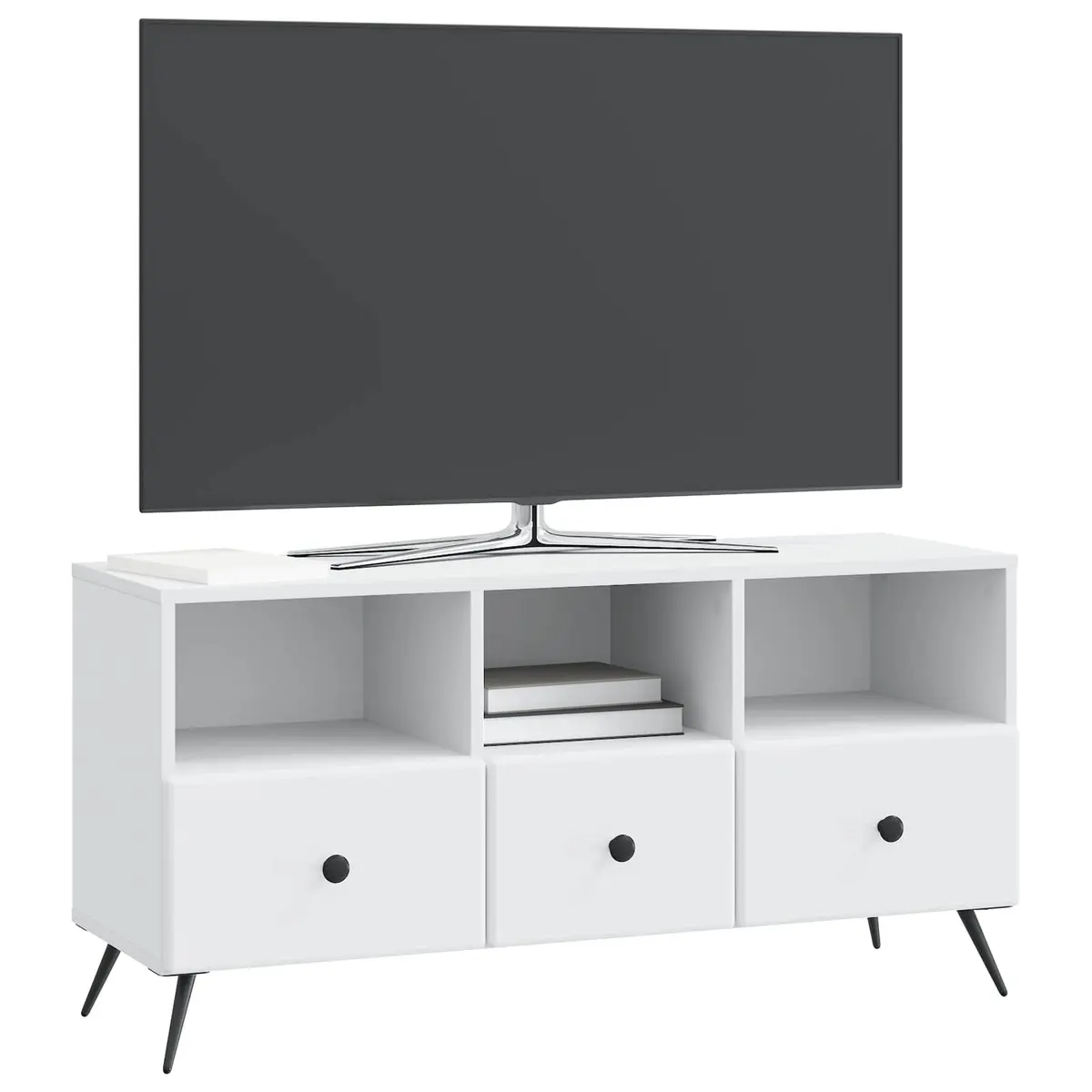 White Engineered Wood TV Cabinet with Storage Drawers