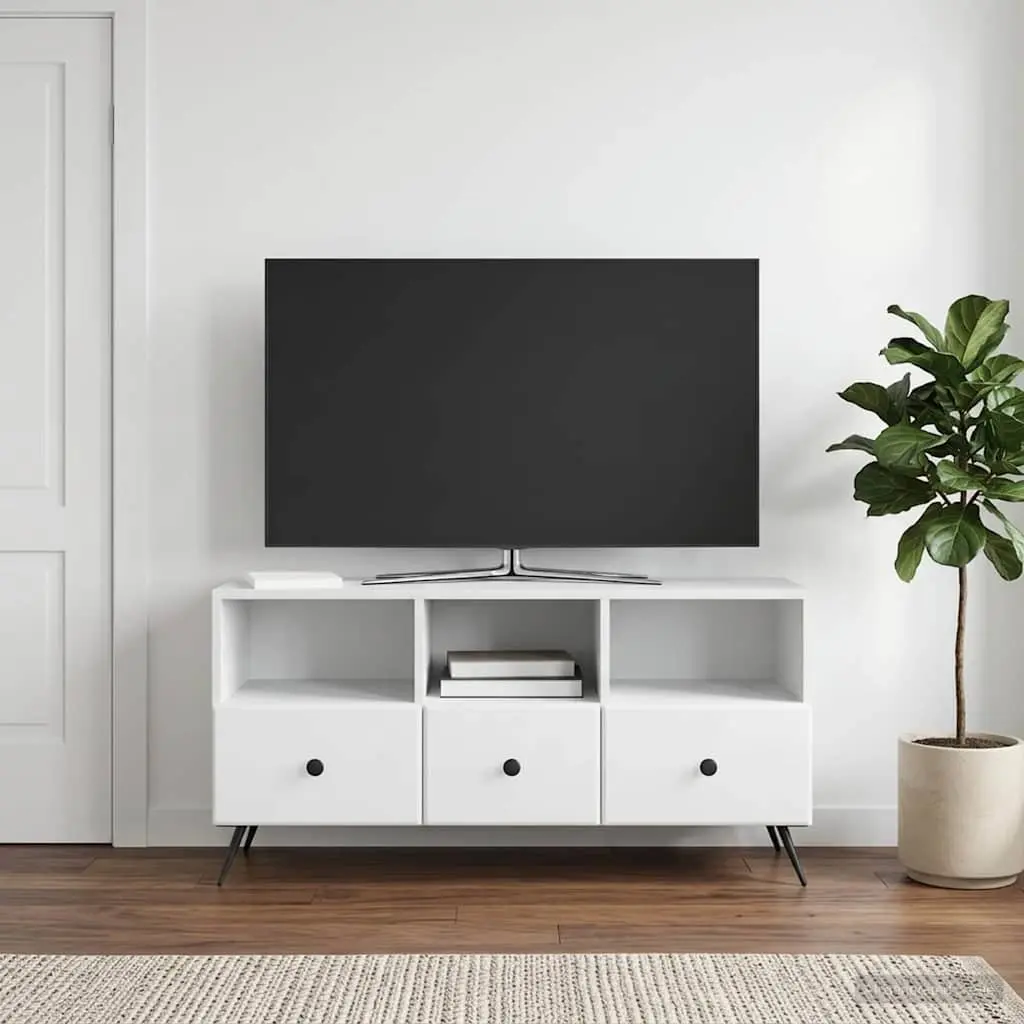 White Engineered Wood TV Cabinet with Storage Drawers