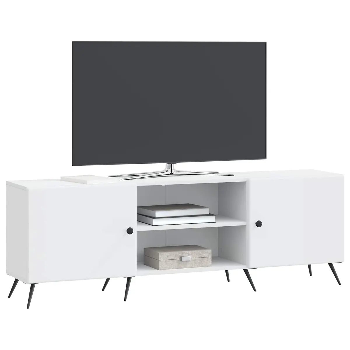 TV Cabinet Vintage White Lowboard Media Unit 150 x 31 x 50 cm Engineered Wood Metal Legs