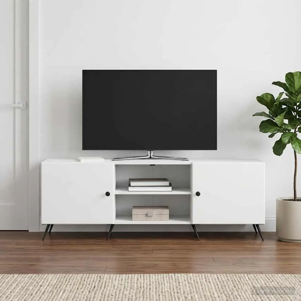 TV Cabinet Vintage White Lowboard Media Unit 150 x 31 x 50 cm Engineered Wood Metal Legs