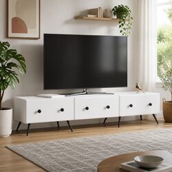 Modern White TV Cabinet with Storage Drawer 147x34.5x30cm