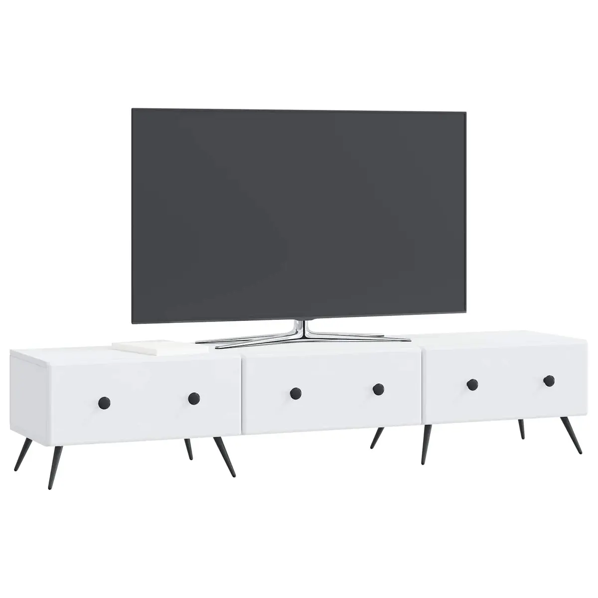 White TV Cabinet with Storage Drawer 147x34.5x30cm