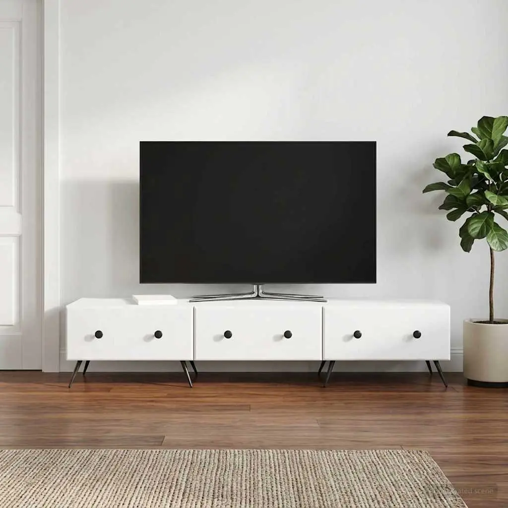 White TV Cabinet with Storage Drawer 147x34.5x30cm