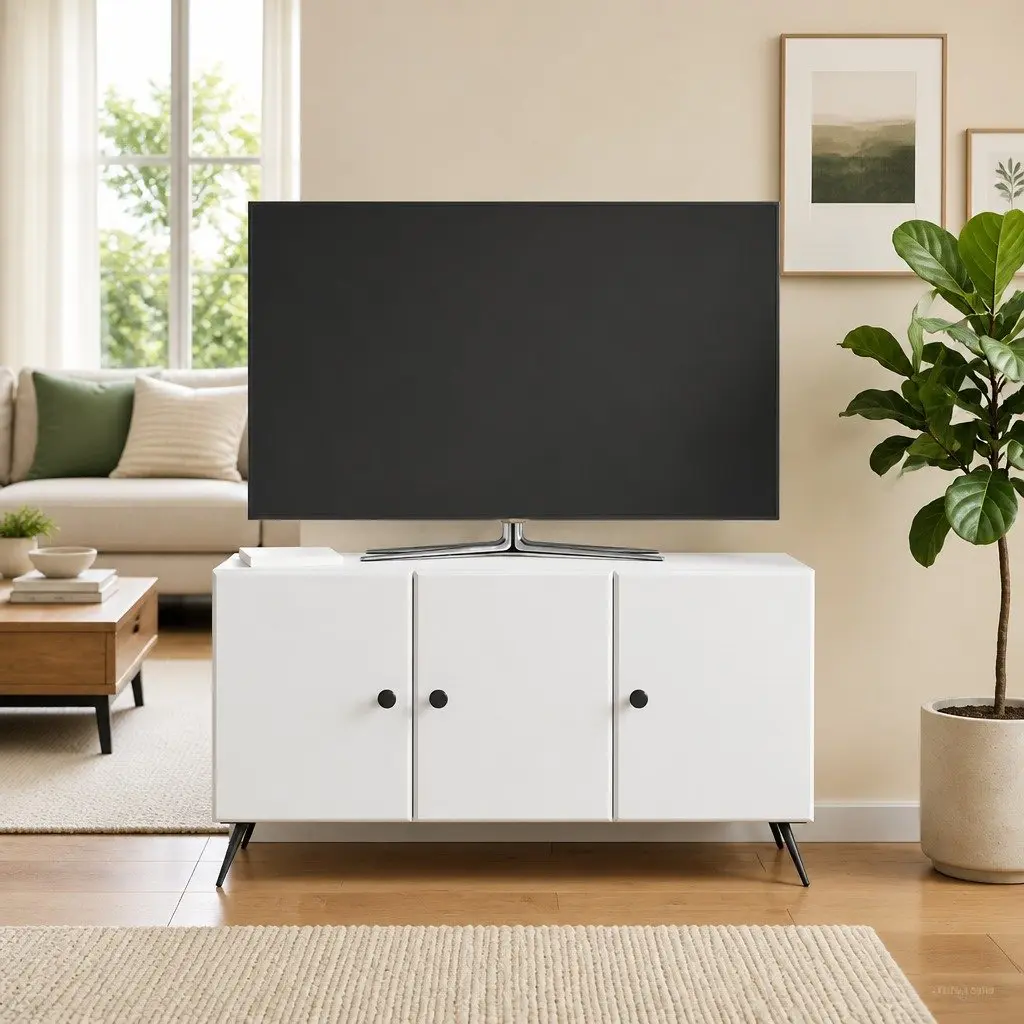 TV Cabinet White 99 x 34.5 x 50 cm Engineered Wood Living Room Storage Entertainment Stand Unit