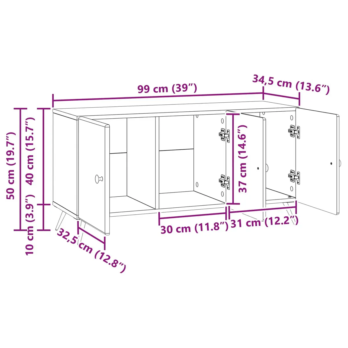 TV Cabinet White 99 x 34.5 x 50 cm Engineered Wood Living Room Storage Entertainment Stand Unit