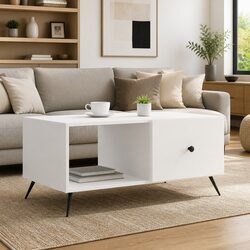 White Rectangular Coffee Table for Living Room Storage