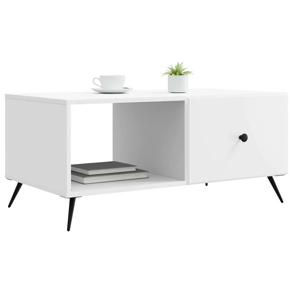 White Rectangular Coffee Table for Living Room Storage