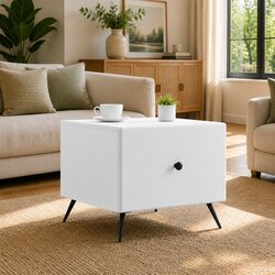 White Rectangular Coffee Table with Drawer for Living Rooms