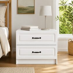 Modern White Bedside Cabinet with Storage Drawers